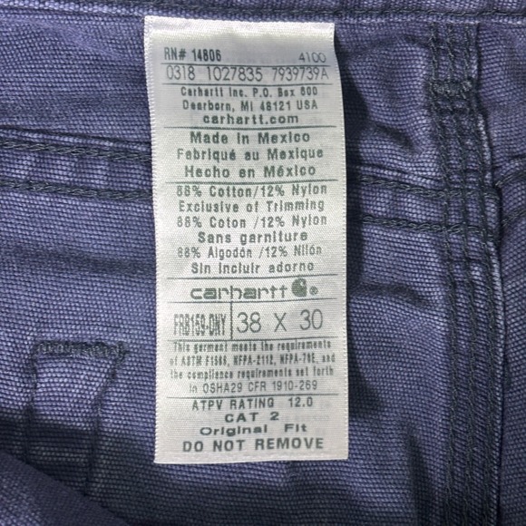 Lot of 2 Carhartt FR 38X30 Navy Blue Cotton Nylon Flame Resistant Work Pants - Picture 5 of 9
